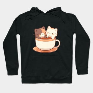 Kawaii kittens in hot chocolate cup Hoodie